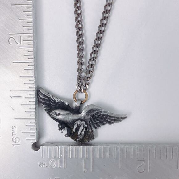 VTG 1970s Pewter Eagle Pendant Necklace Biker Style Chain Jewelry Unisex - Picture 9 of 11